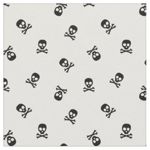 Tissu Crâne et os croisés Noir et blanc