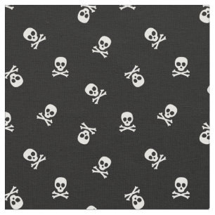 Tissu Crâne et os croisés sur noir