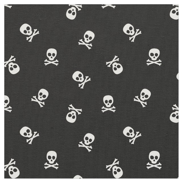 Tissu Crâne et os croisés sur noir (Fermer)