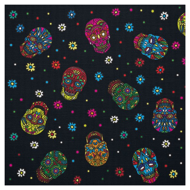 Tissu Crâne floral mexicain vif (Échantillon)