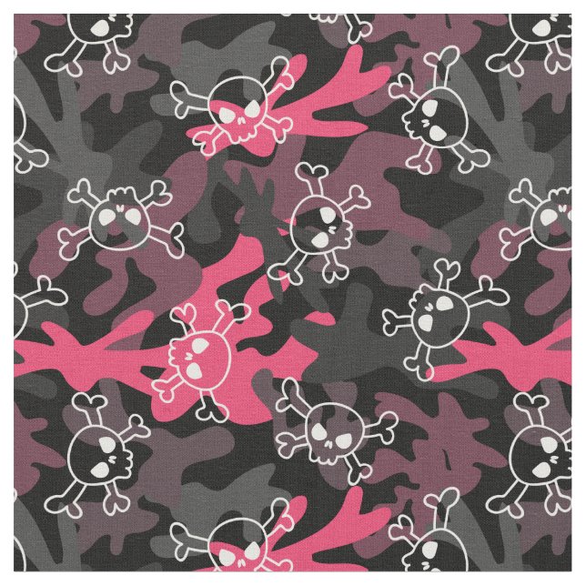 Tissu Crâne Motif noir gris rose (Fermer)