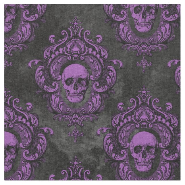 Tissu Crâne pourpre et gris foncé gothique (Fermer)