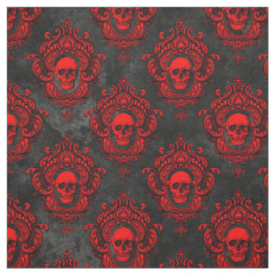 Tissu Crâne rouge et noir gothique