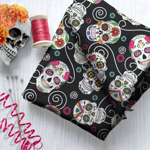 Tissu Crânes à sucre et torsades Noir ID725