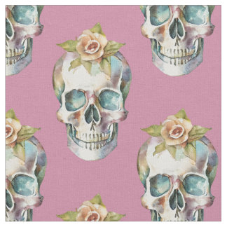 Tissu Crânes de fleurs - Rose -