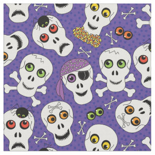 Tissu Crânes d'Halloween mous sur violet