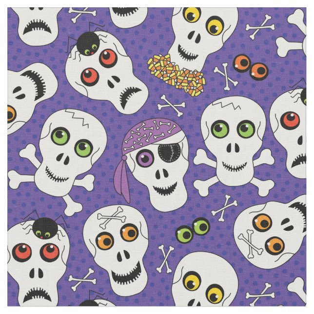 Tissu Crânes d'Halloween mous sur violet (Fermer)