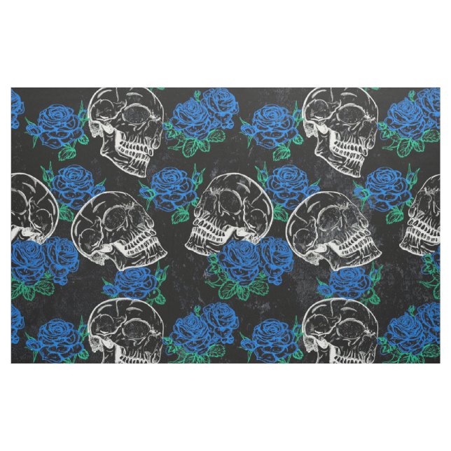 Tissu Crânes et Roses bleus | Cool Funky Dark Grunge (Yard)