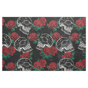 Tissu Crânes et roses rouges   Grunge gothique moderne