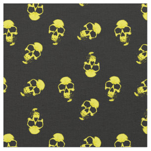 Tissu Crânes humaines jaunes sur Motif noir