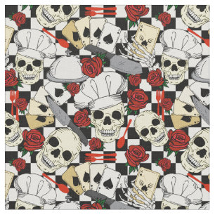 Tissu Crânes portant Chef Casquette Roses rouges Motif C