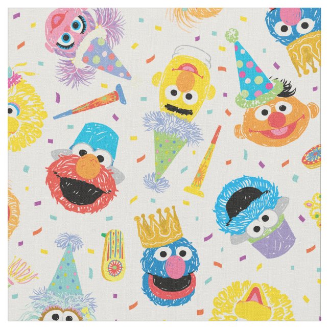 Tissu Crayon Sesame Pals Party Pattern (Fermer)