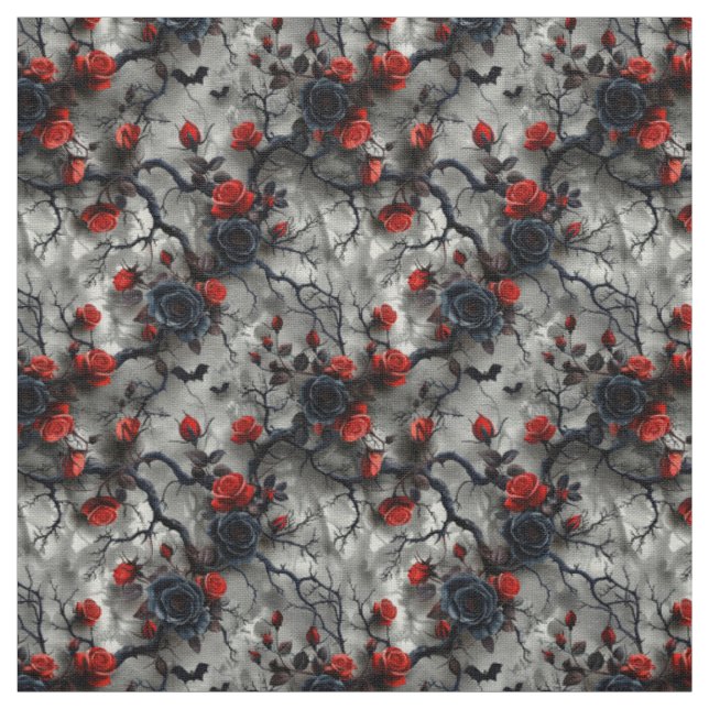 Tissu Create Your Own Bats Red Rose Gothic Grey (Échantillon)