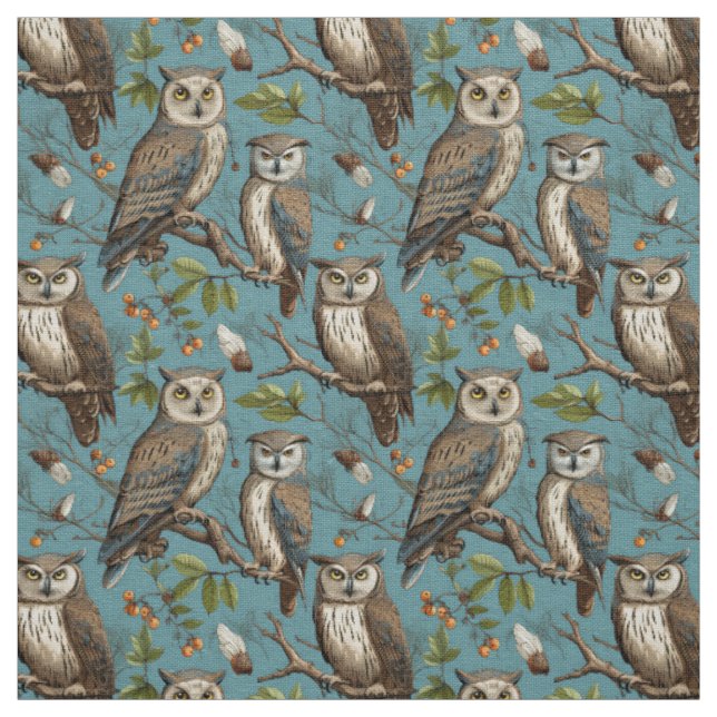 Tissu Create Your Own Brown Owls Blue (Échantillon)