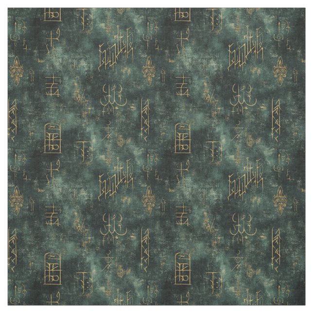 Tissu Create Your Own Teal Gold Arcane Scribbles Black (Échantillon)