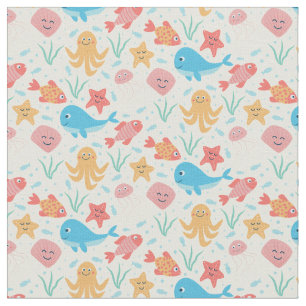 Tissu Créatures de mer drôles motif océan