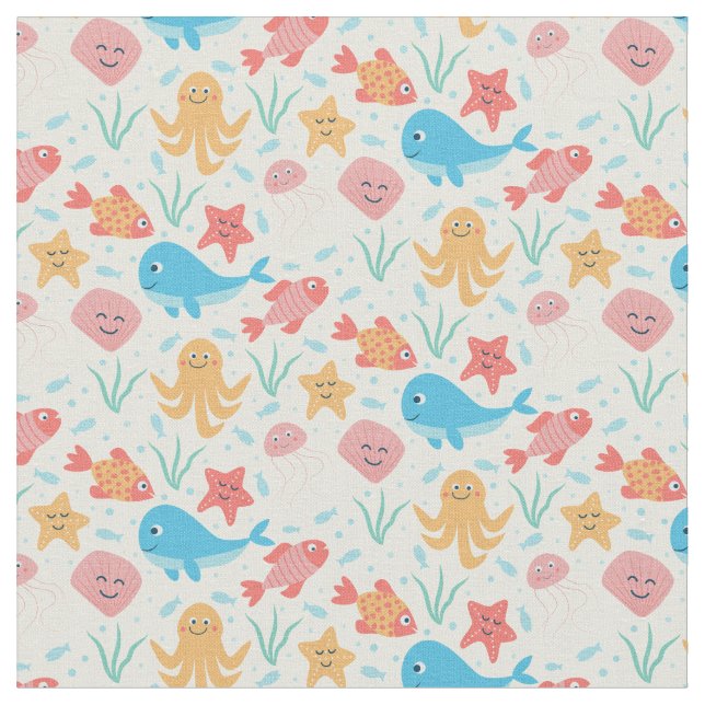 Tissu Créatures de mer drôles motif océan (Fermer)