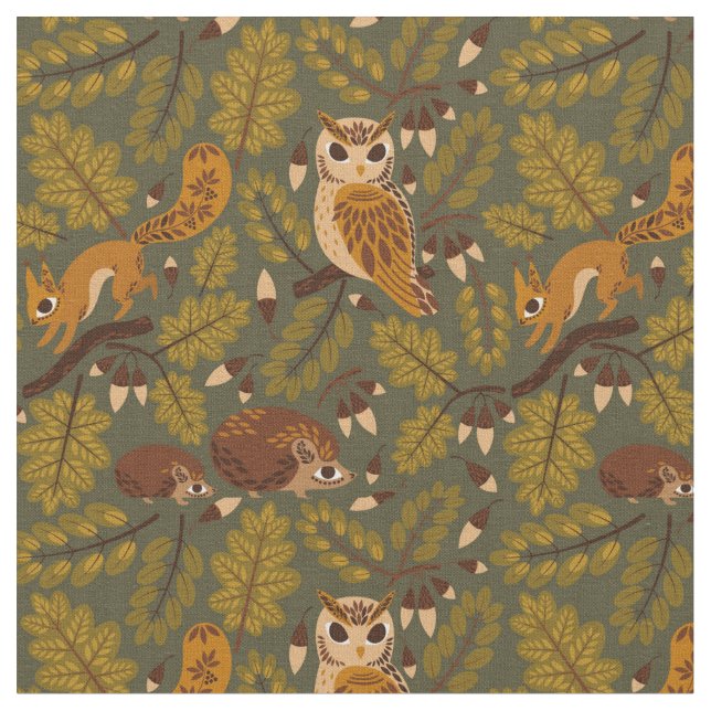 Tissu Créatures des bois et Motif Feuille (Fermer)