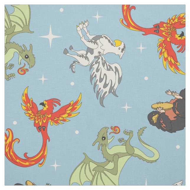 Tissu Créatures Magiques Motif Vintage (Échantillon)