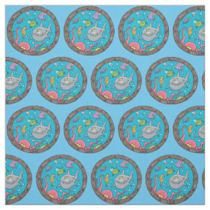 Tissu Créatures marines drôles dessin animé sous-marin