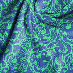 Tissu Créatures Salées Bleu et Vert Motif Sans Couture