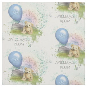 Tissu Crèche bleue de bébé du ballon du nounours mign