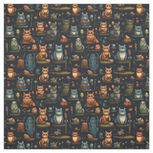 Tissu Créez Vos Propres Hiboux Lapins Chats Noirs Fous S