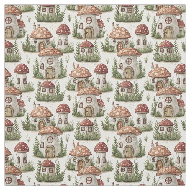Tissu Créez vos propres maisons de fées à champignon rou (Échantillon)