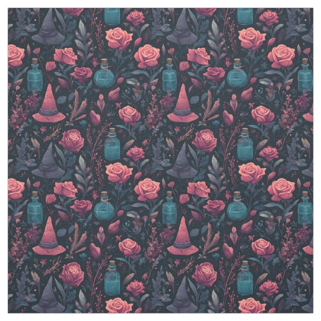 Tissu Créez Vos Propres Roses Corail Ensorcelantes Bleue (Échantillon)