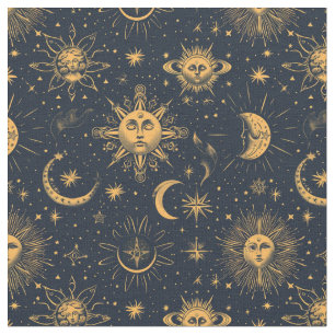 Tissu Créez votre propre lune céleste d'or bleu et vos é