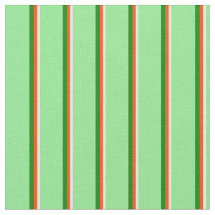 Tissu Crème à menthe, lignes rouges, vertes et vert clai