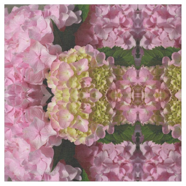Tissu Crème rose Hydrangeas jaune rose vert floral (Fermer)
