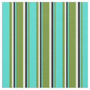 Tissu Crème verte, Turquoise, Noire & Menthe
