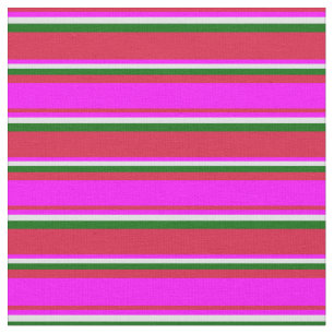Tissu Crimson, Fuchsia, Lavande et lignes vertes foncées