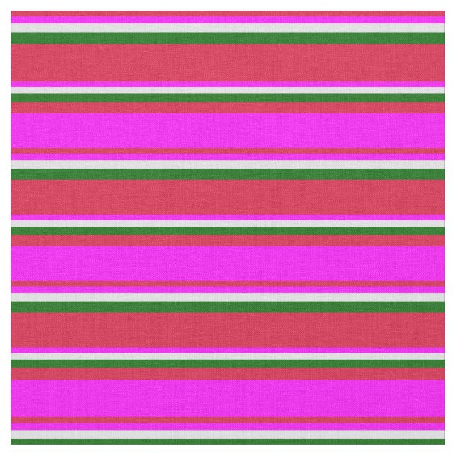 Tissu Crimson, Fuchsia, Lavande et lignes vertes foncées (Fermer)