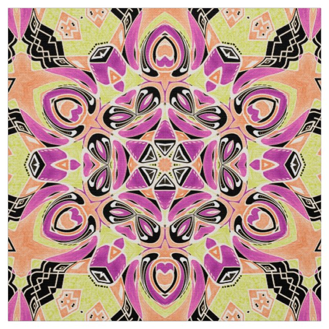 Tissu Crimson, mandala multicolore, mandala, lime, (Échantillon)