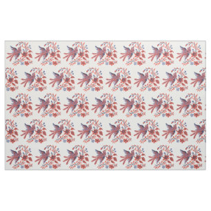 Tissu Crochet Charme oiseau sur brindille de fleurs fleu