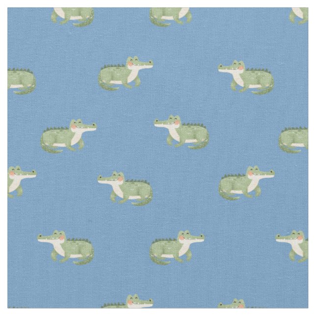 Tissu Crocodiles à l'aquarelle sur fond bleu (Fermer)