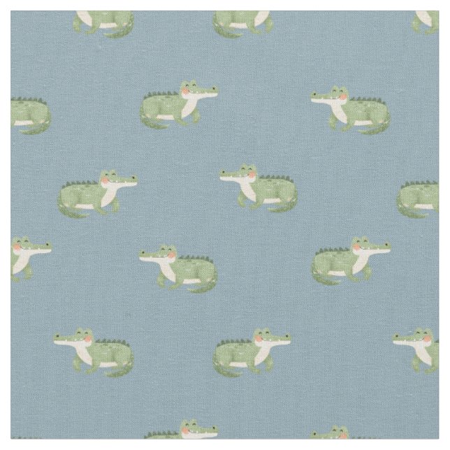 Tissu Crocodiles à l'aquarelle sur fond gris-bleu clair (Fermer)