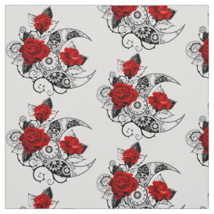 Tissu Croissant mécanique avec roses rouges