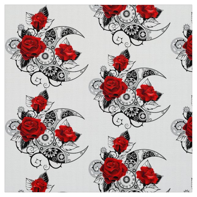 Tissu Croissant mécanique avec roses rouges (Échantillon)