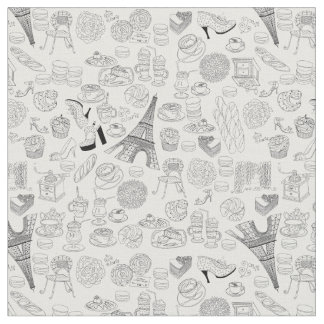 Tissu croissants paris france doodé de mode française