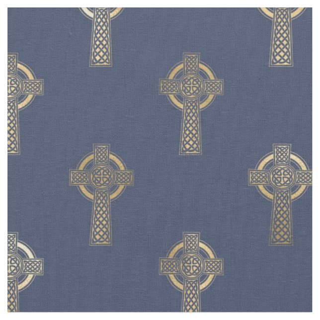 Tissu Croix celtique d'or sur bleu marine (Fermer)