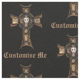 Tissu Croix celtique et crâne (or)