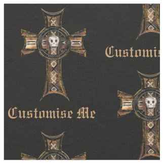 Tissu Croix celtique et crâne (or)