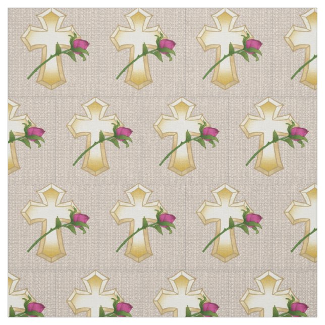 Tissu Croix Chrétienne Rose  (Échantillon)