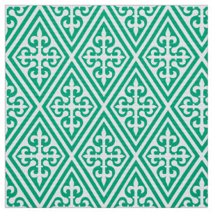 Tissu Croix médiévale Damask - Turquoise et blanc