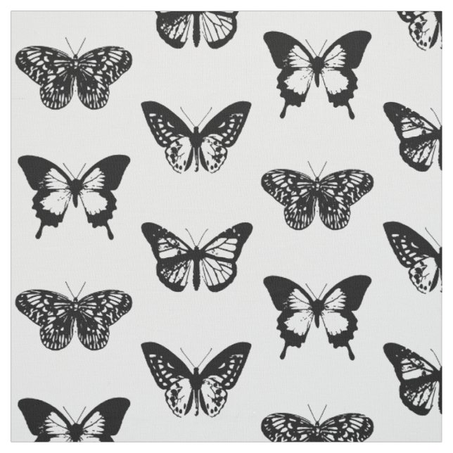 Tissu Croquis de papillon, noir et blanc (Échantillon)