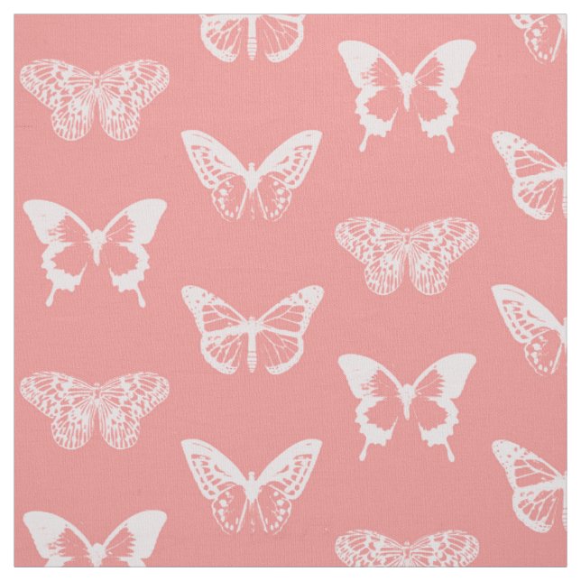 Tissu Croquis de papillon, rose de corail (Échantillon)
