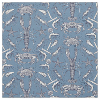 Tissu crustacés de cornwall bleu damask ultra marine